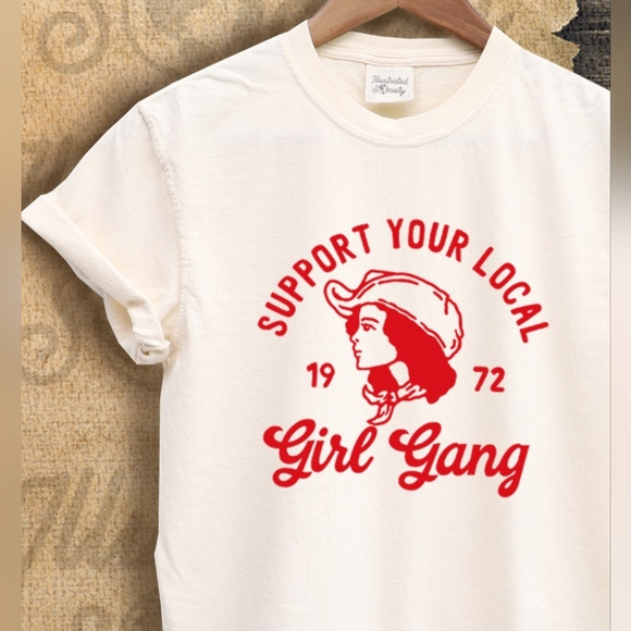 sunsetandshores Tops - F06 Support Your Local Girl Gang Graphic Tee 100% Cotton Cream/Red